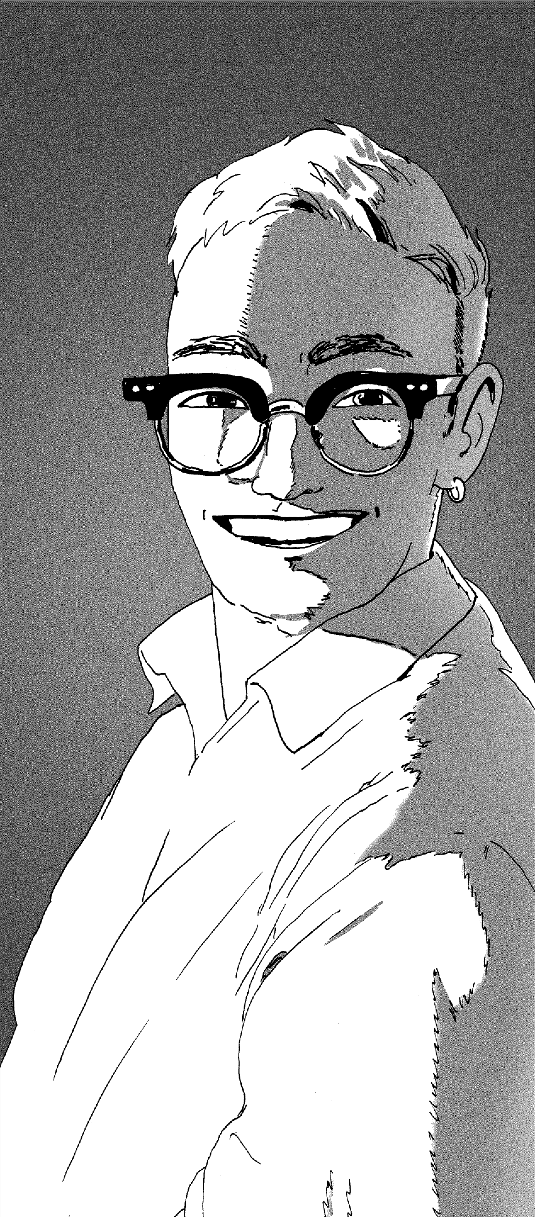A black and white self-portrait